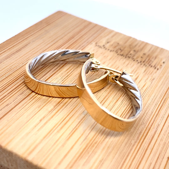9ct Two-Tone Oval Hoop Earrings