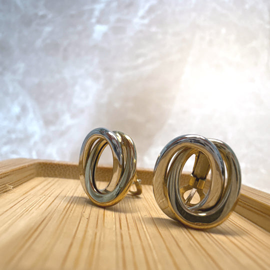 9ct Two-Tone Gold Interlocking Circle Stud Earrings