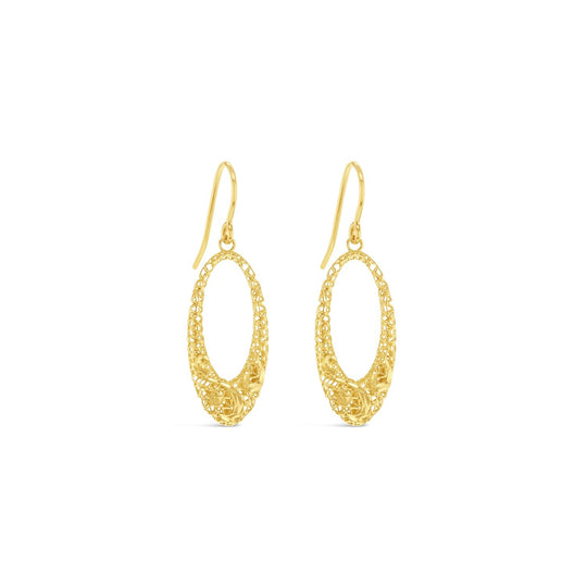 9ct Yellow Gold Weave Oval Drop Earrings