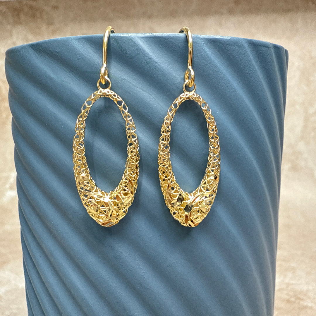 9ct Yellow Gold Weave Oval Drop Earrings