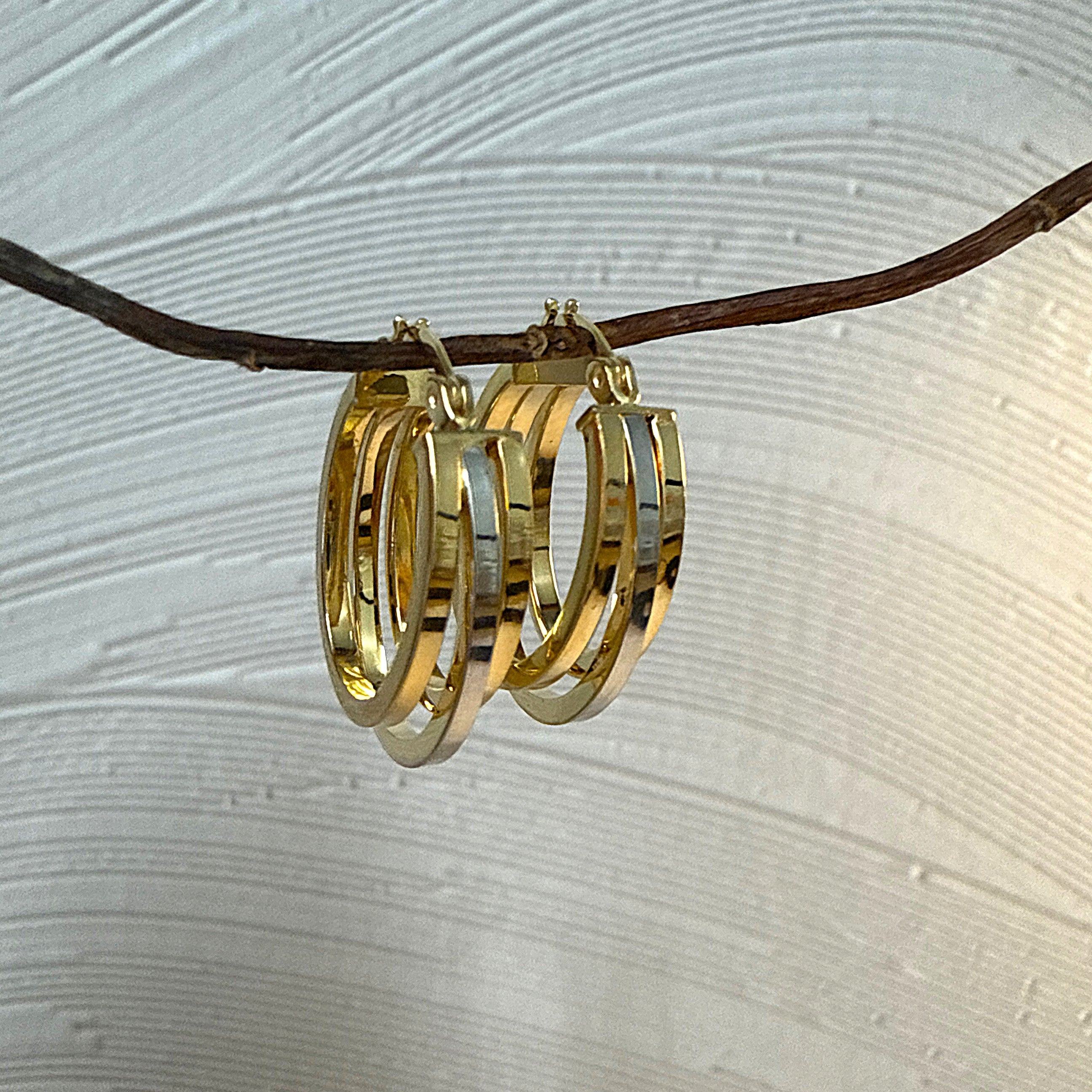 9ct Yellow Gold & White Gold Triple Oval Hoop Earrings