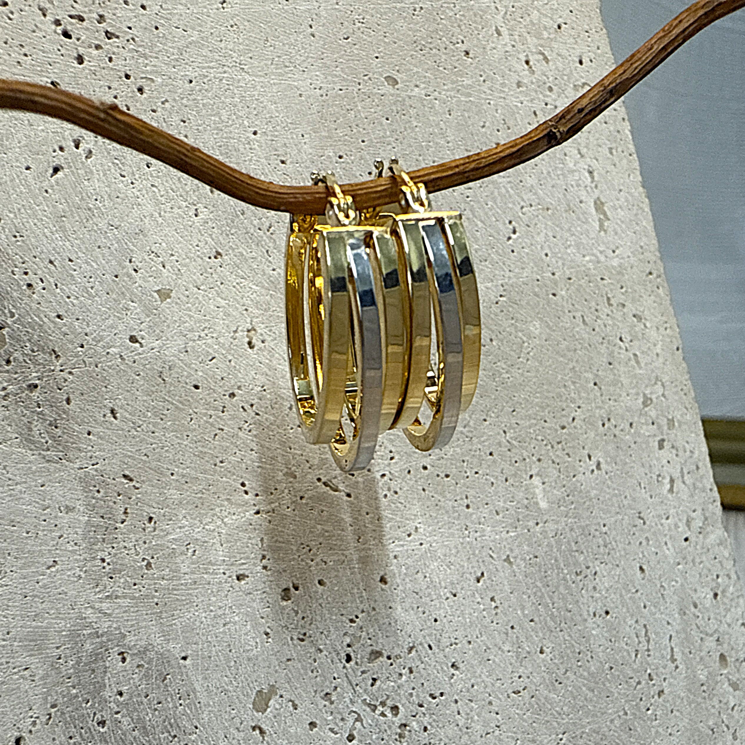 9ct Yellow Gold & White Gold Triple Oval Hoop Earrings