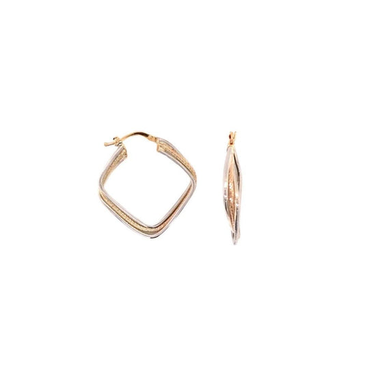 9ct Yellow & White Gold Diamond-Shaped Hoop Earrings