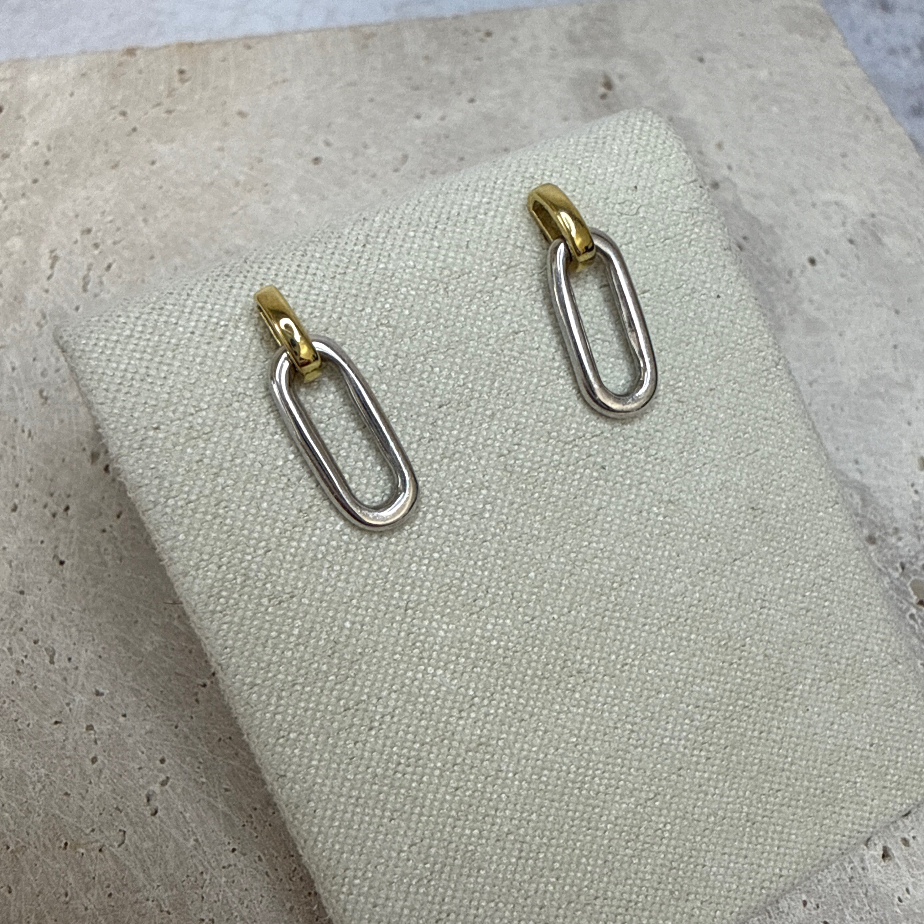 9ct Yellow and White Gold Paperclip Stud Earrings