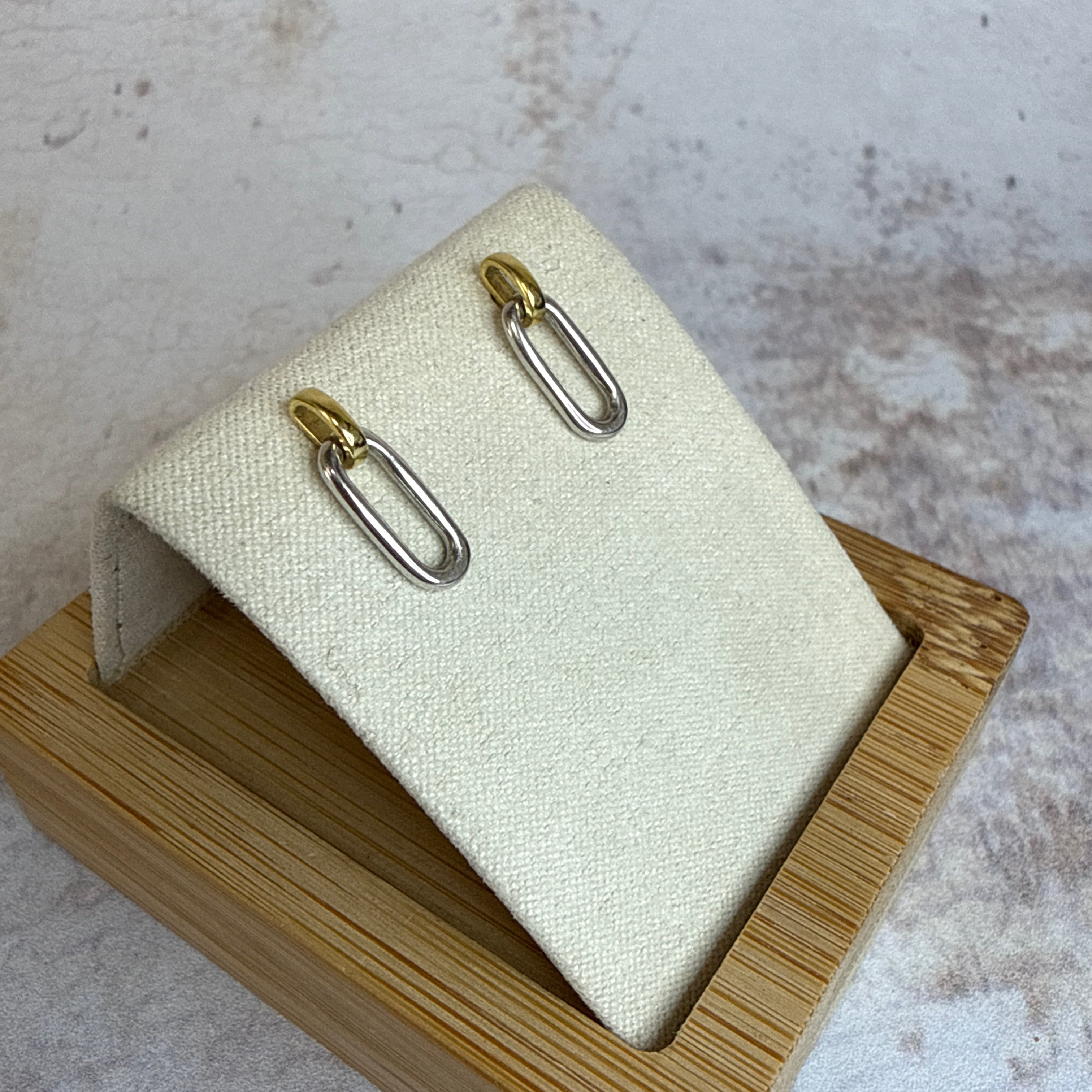 9ct Yellow and White Gold Paperclip Stud Earrings