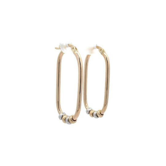 9ct Yellow Gold Oval Hoop Earrings with Two Toned Slider Beads