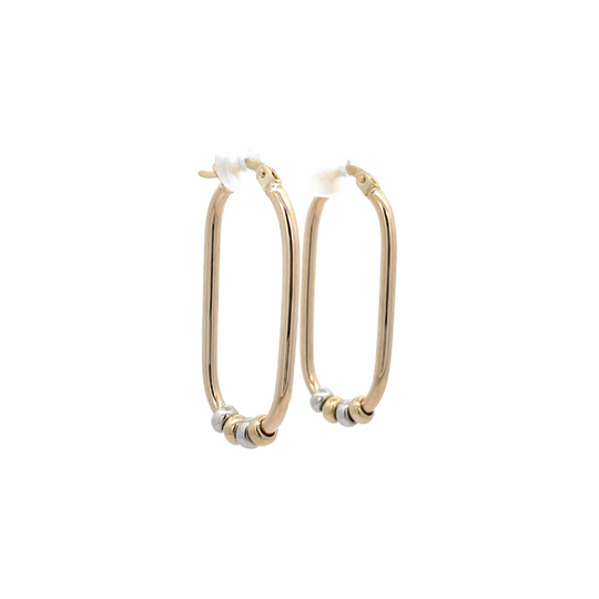 9ct Yellow Gold Oval Hoop Earrings with Two Toned Slider Beads