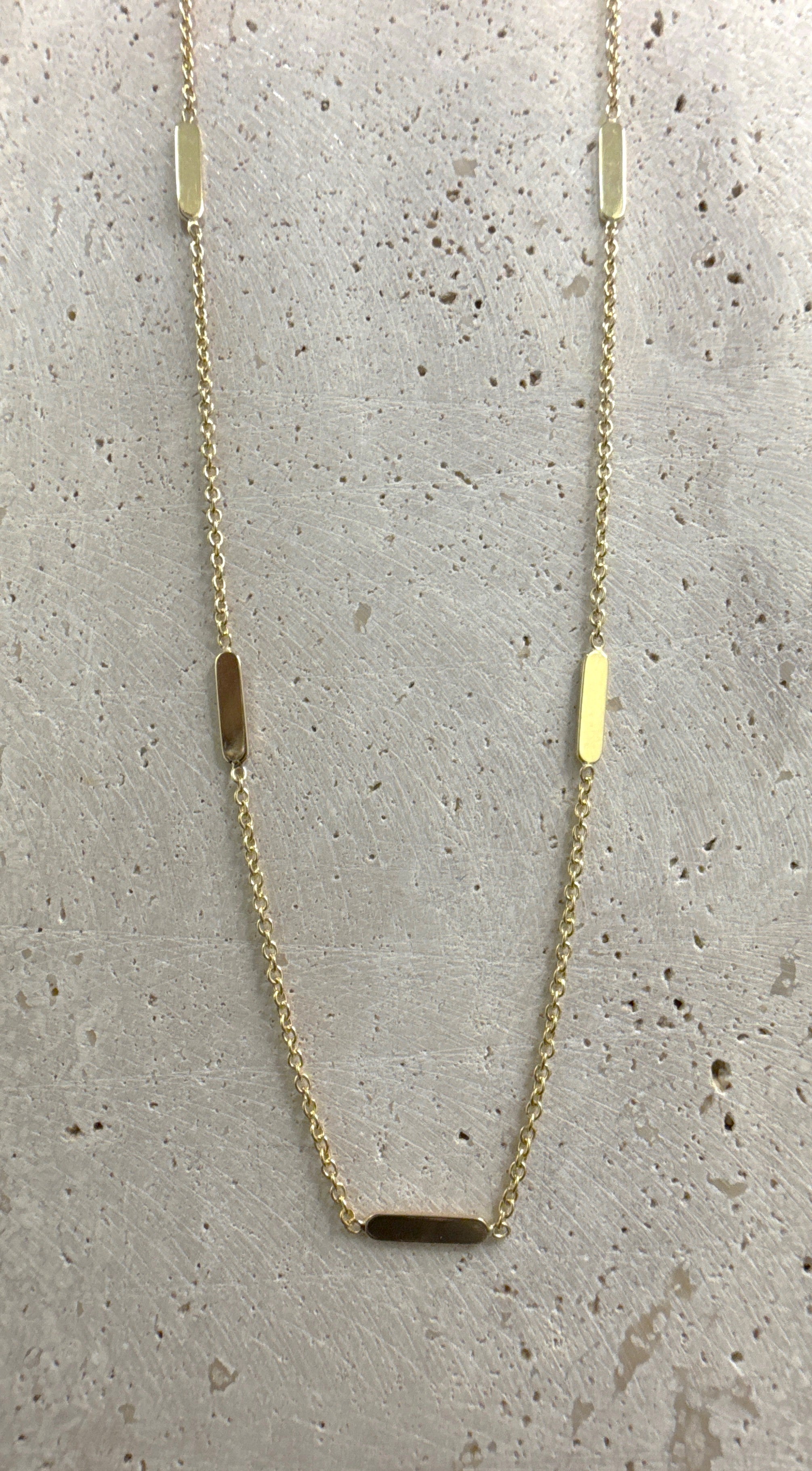 9ct Yellow Gold Cable Necklace with Seven Bar Stations
