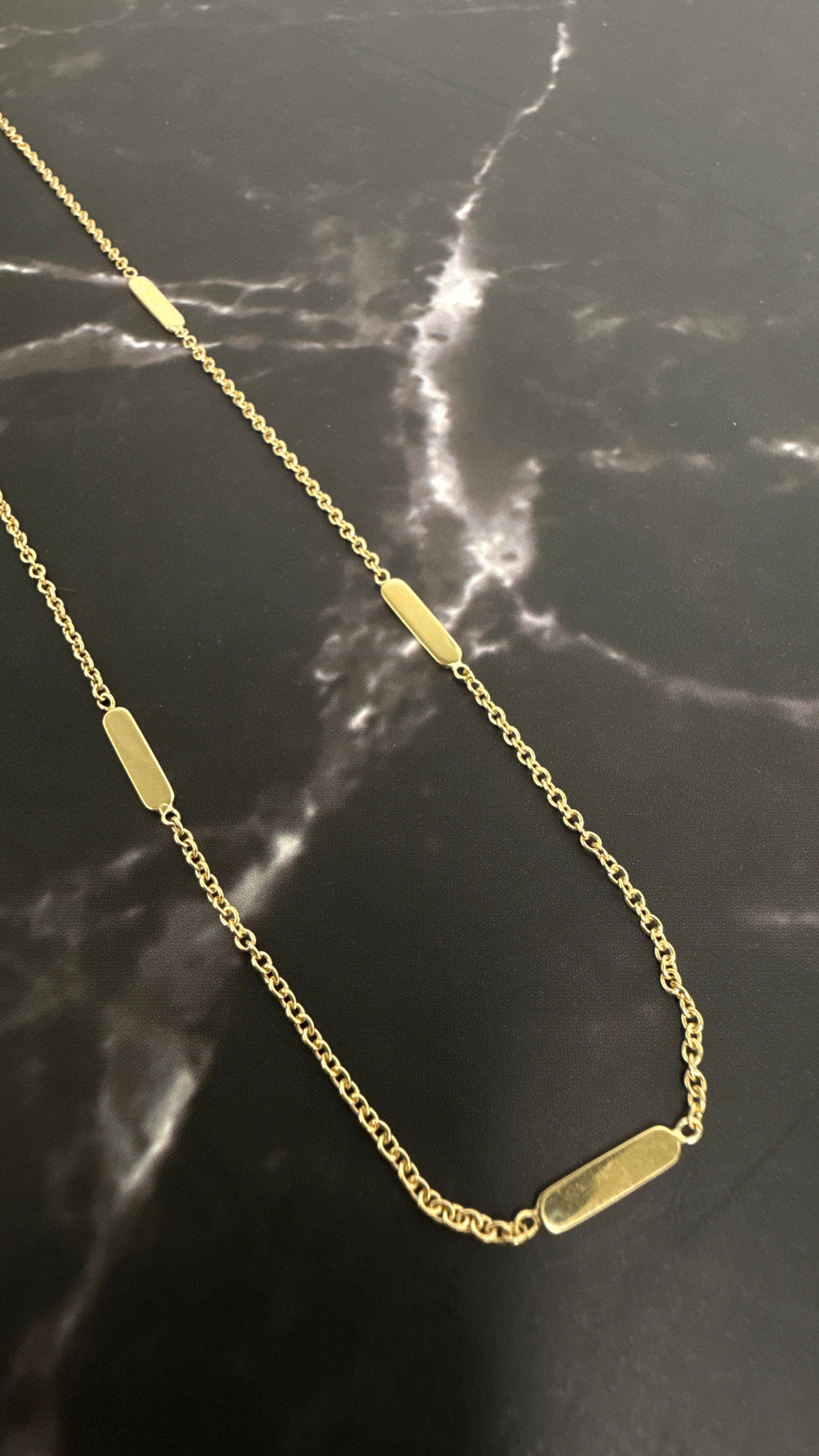 9ct Yellow Gold Cable Necklace with Seven Bar Stations