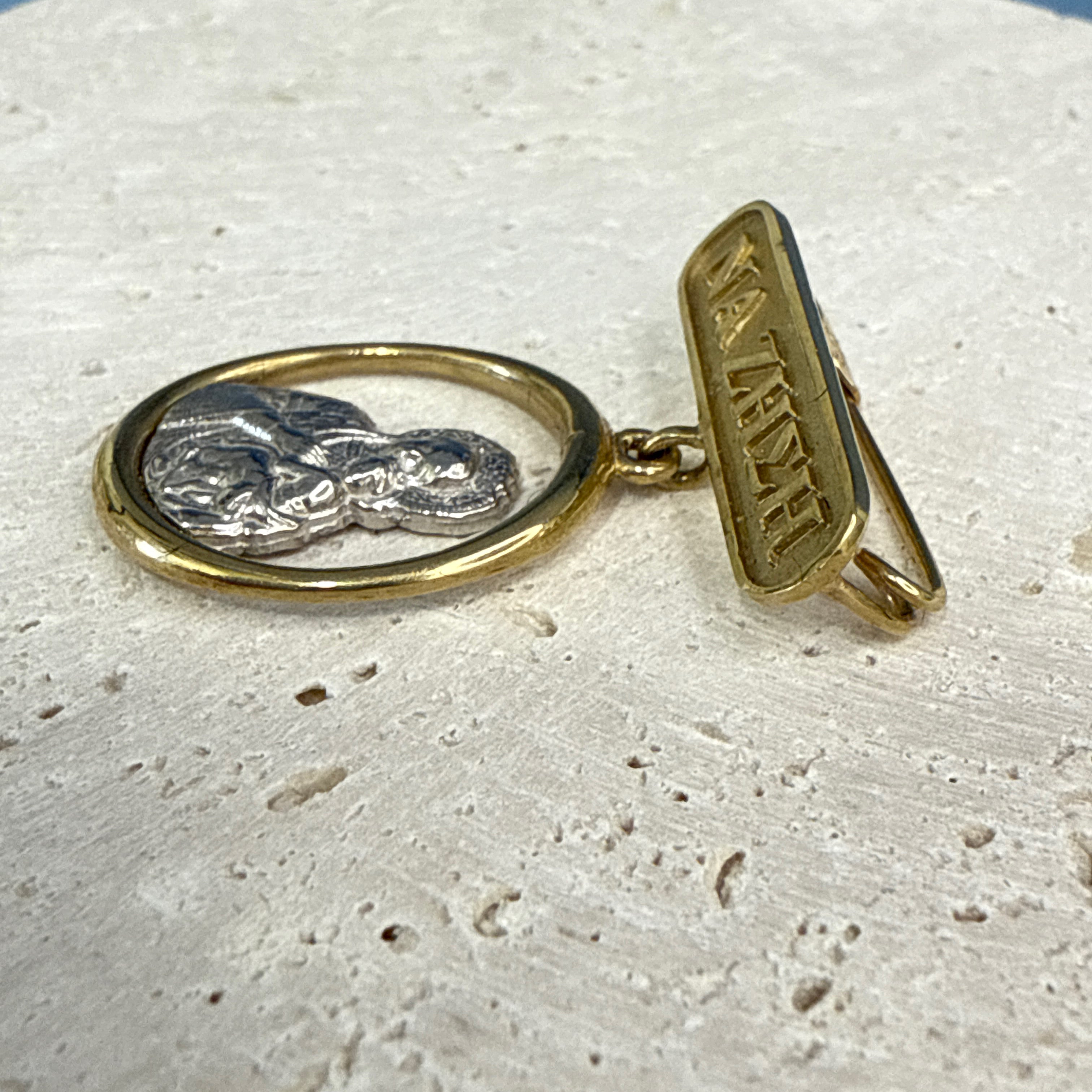 9ct Yellow & White Gold Baby Pin with Madonna Medallion