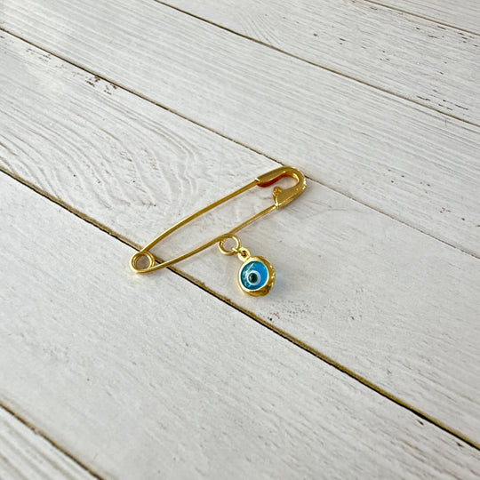 9ct Gold Baby Pin with (Medium) Evil Eye Charm