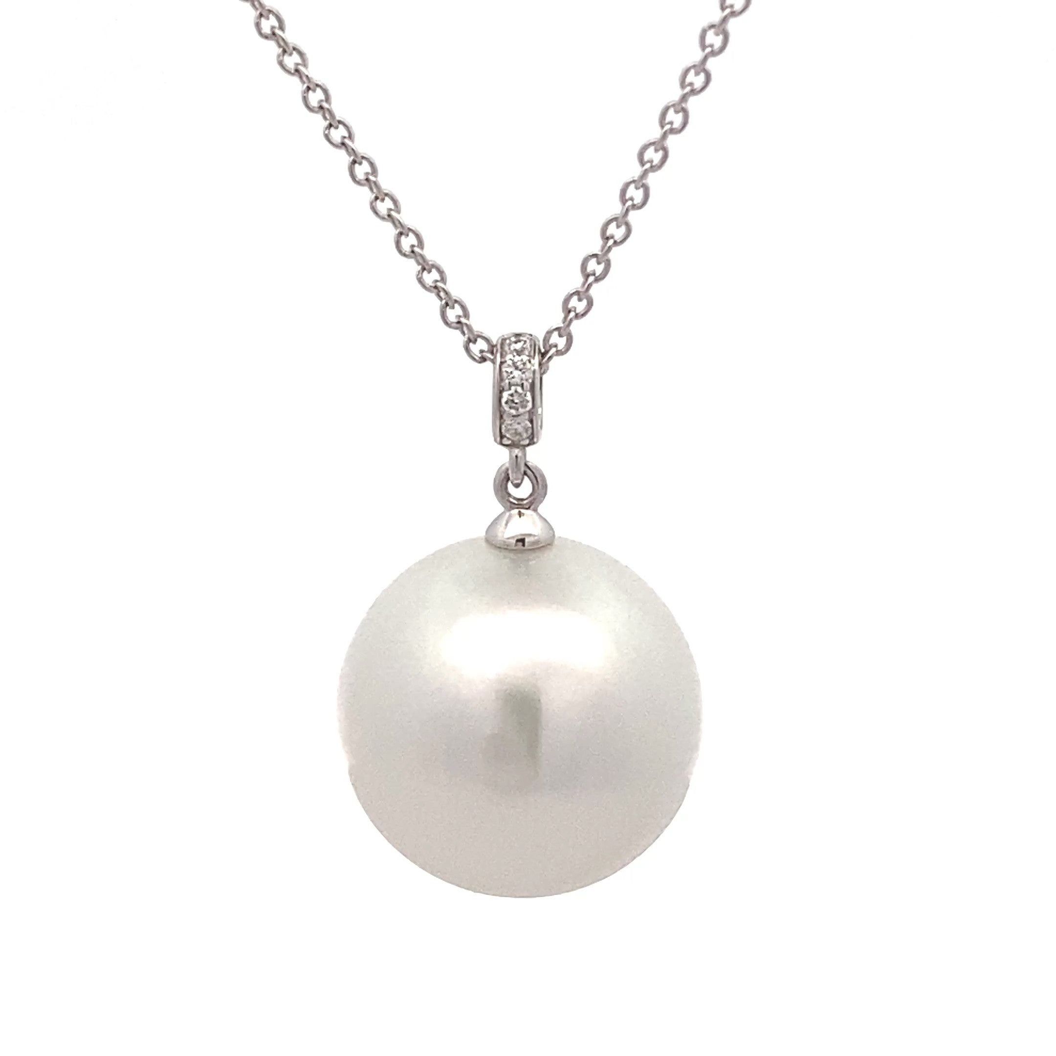 18ct White Gold Autore South Sea Pearl & Diamond Pendant Necklace