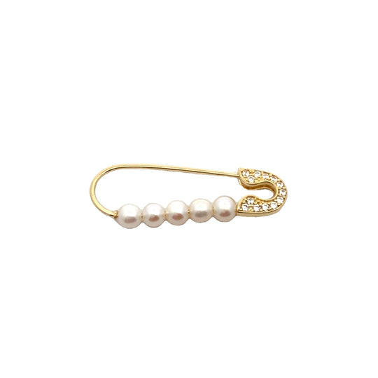 9ct Gold Baby Pin with Pearls & Cubic Zirconia