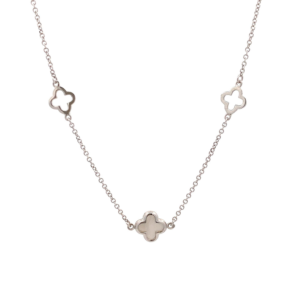 9ct White Gold 65cm Mother of Pearl Clover Necklace (9mm)