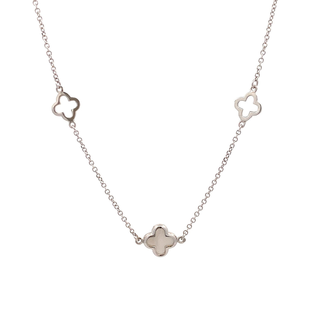 9ct White Gold 65cm Mother of Pearl Clover Necklace (9mm)