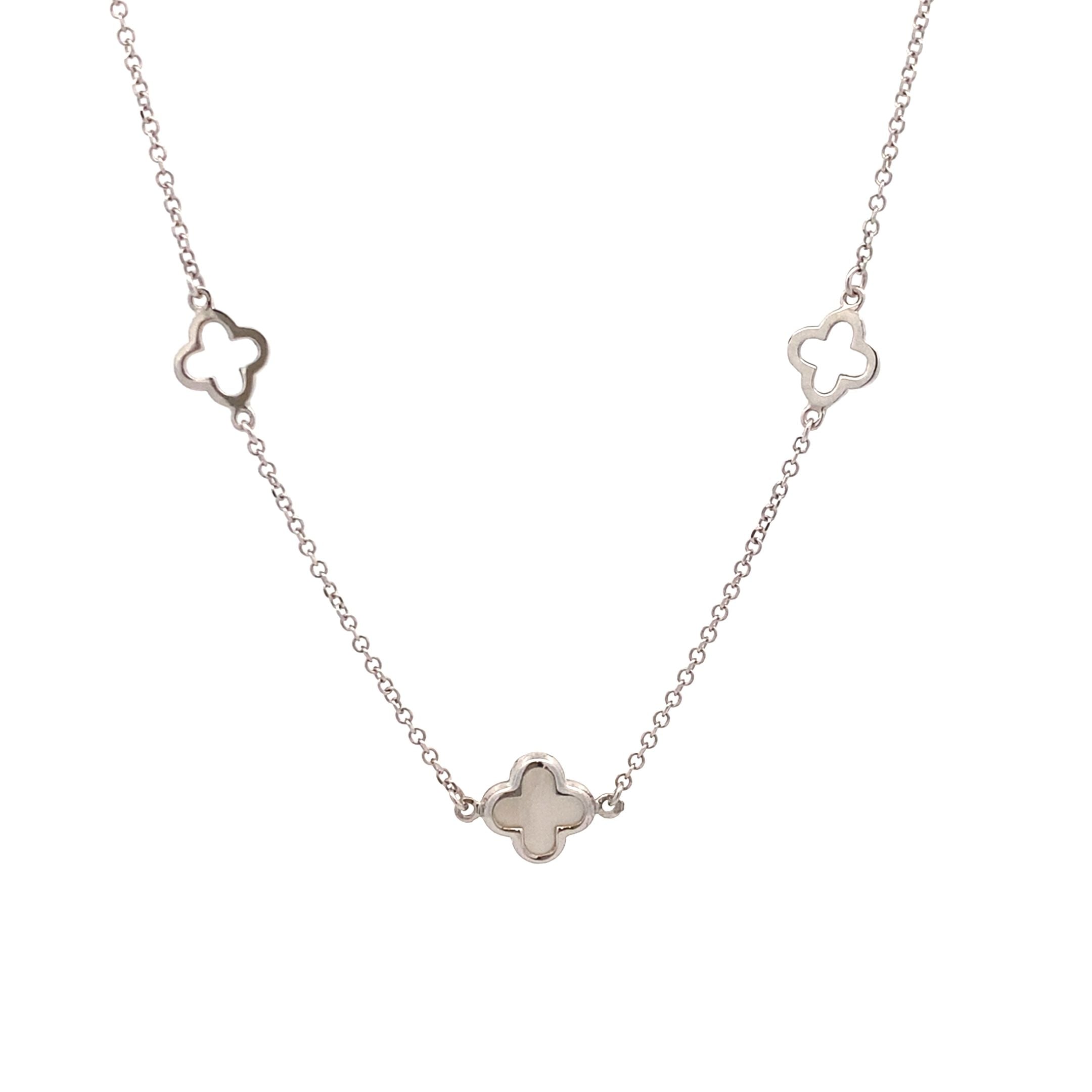9ct White Gold 65cm Mother of Pearl Clover Necklace (9mm)