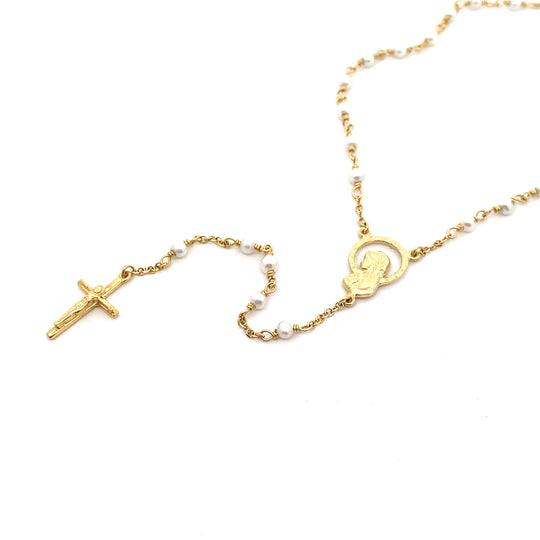 9ct Yellow Gold Pearl Rosary Necklace