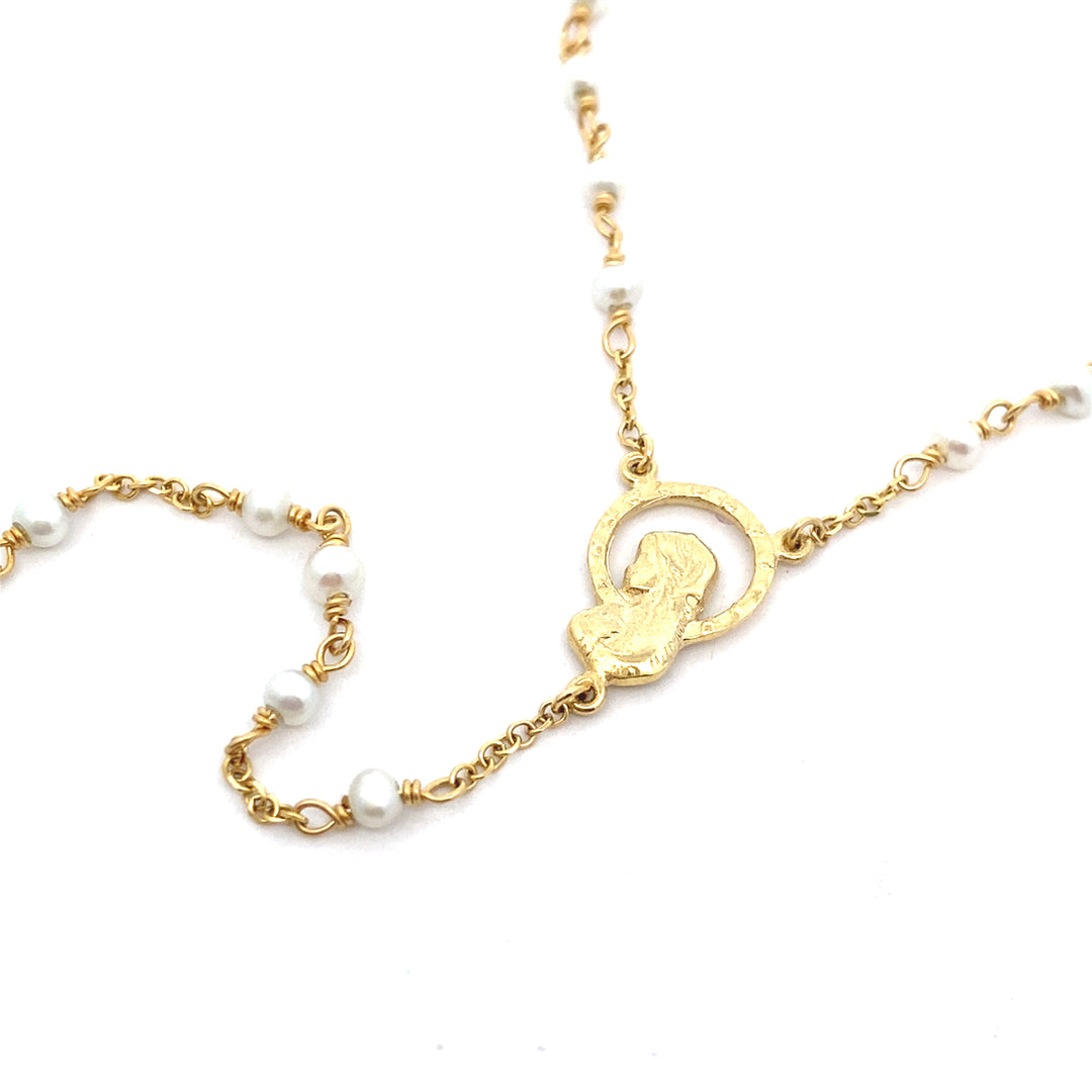 9ct Yellow Gold Pearl Rosary Necklace