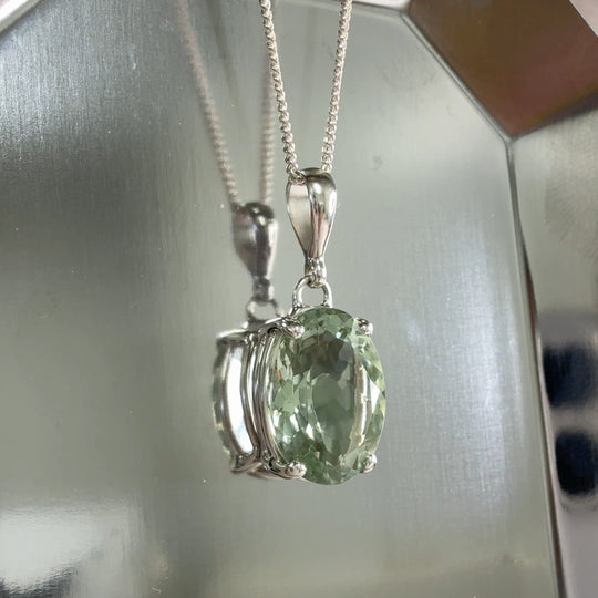 Sterling Silver Oval Green Amethyst Necklace