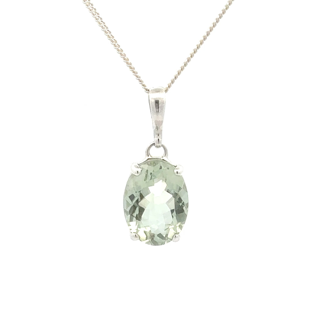 Sterling Silver Oval Green Amethyst Necklace