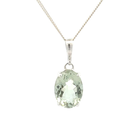 Sterling Silver Oval Green Amethyst Necklace
