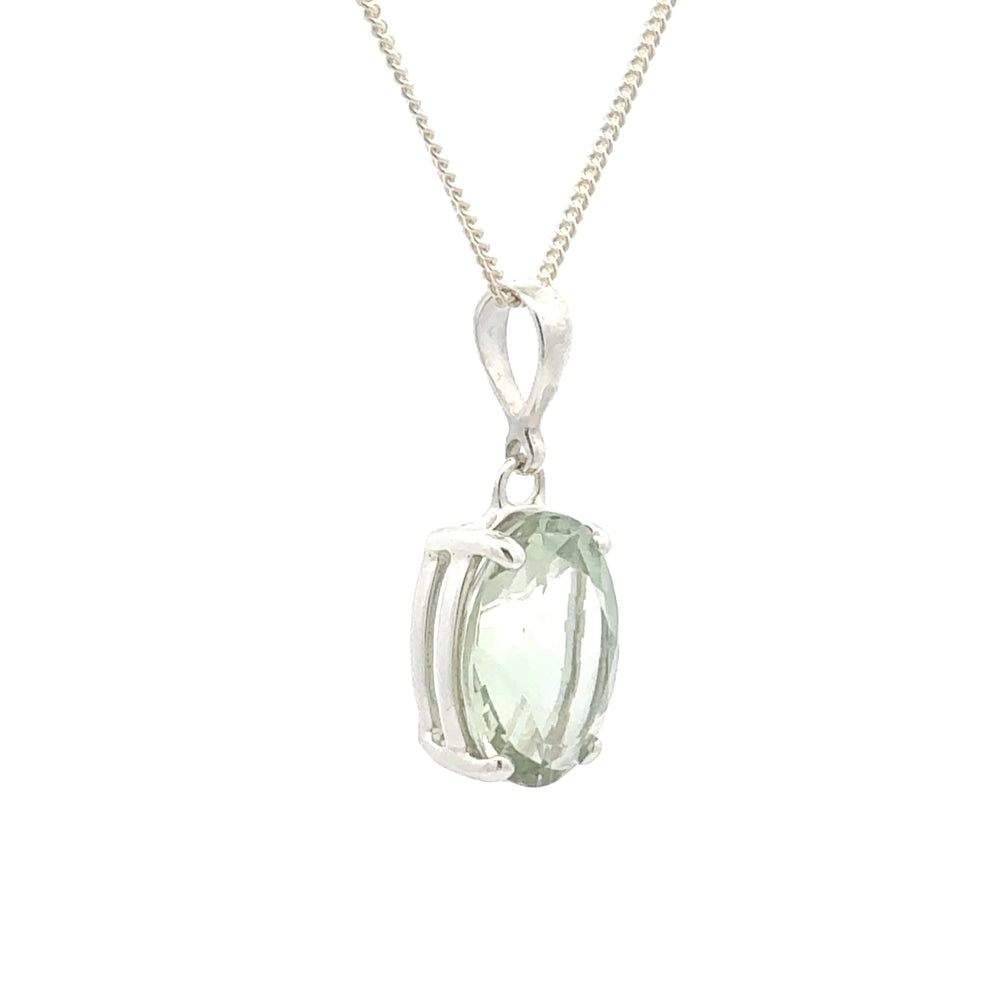 Sterling Silver Oval Green Amethyst Necklace
