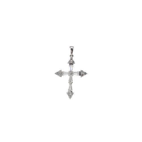 Sterling Silver Cross Pendant with Tapered Baguette Cubic Zirconias