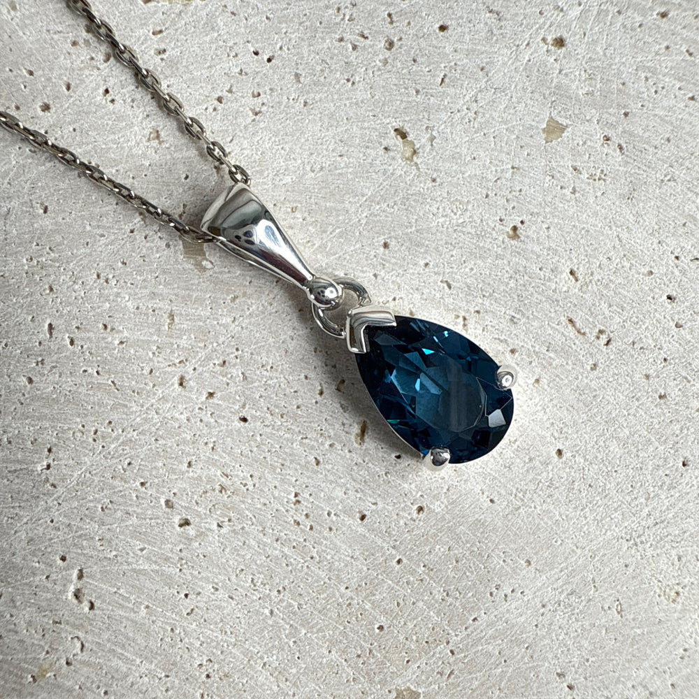 Sterling Silver Pear London Blue Topaz Pendant with Chain