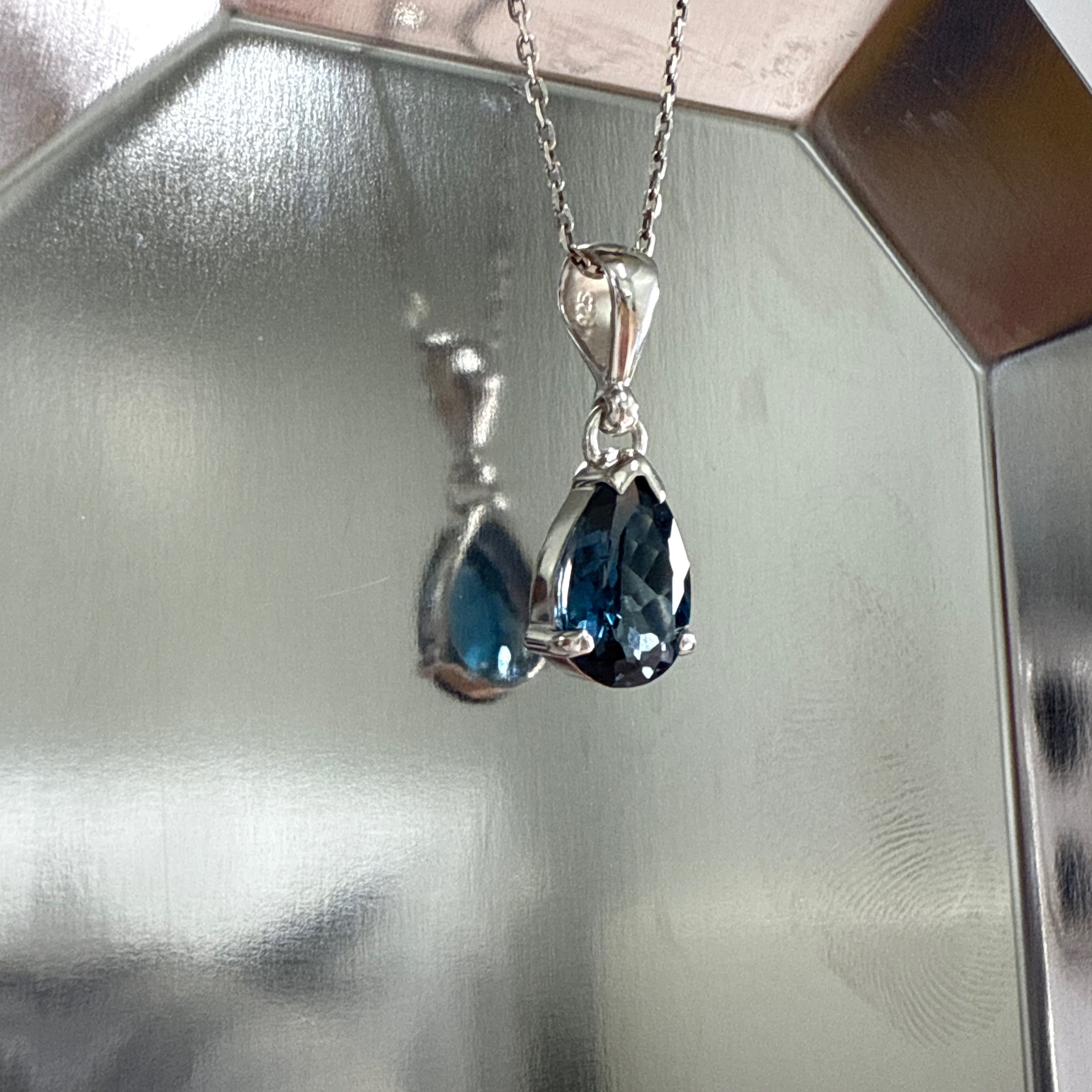 Sterling Silver Pear London Blue Topaz Pendant with Chain
