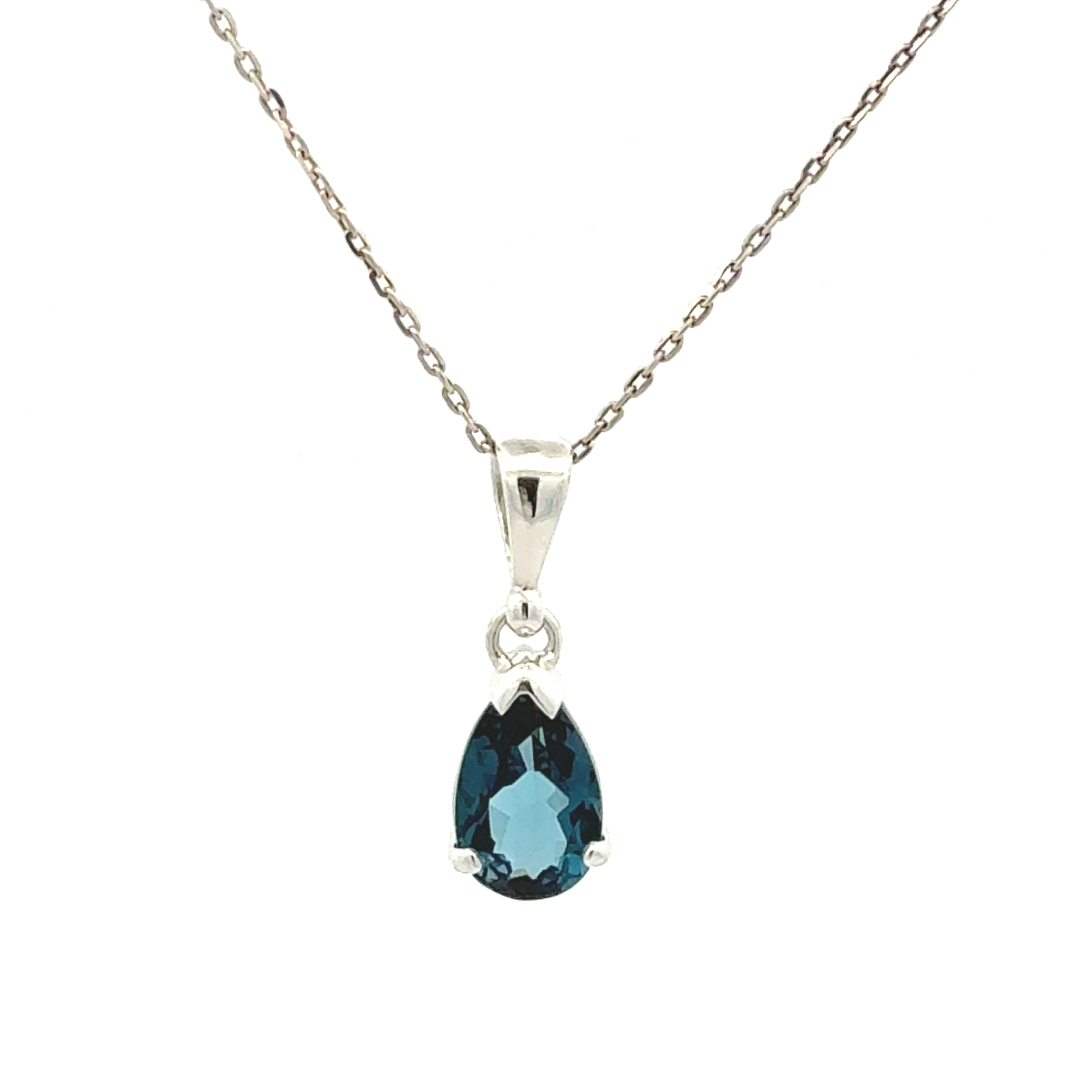 Sterling Silver Pear London Blue Topaz Pendant with Chain