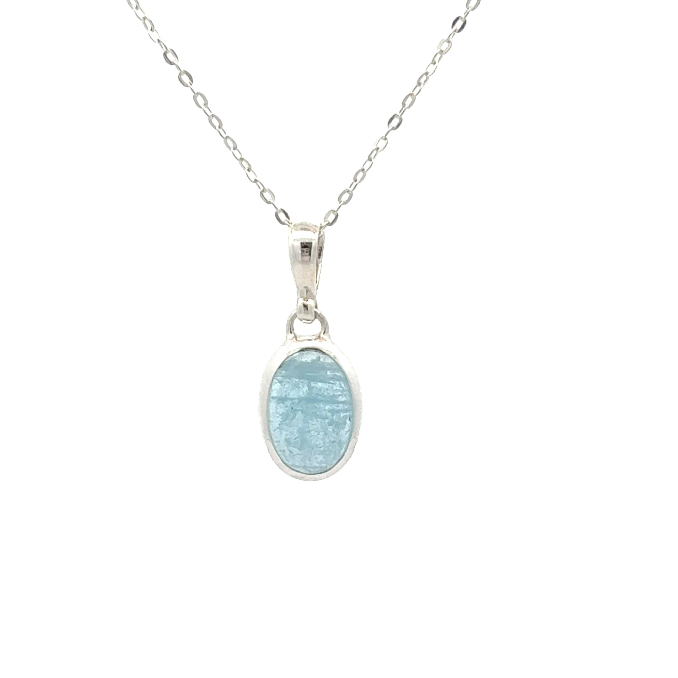Sterling Silver Aquamarine Cabochon Pendant with Chain