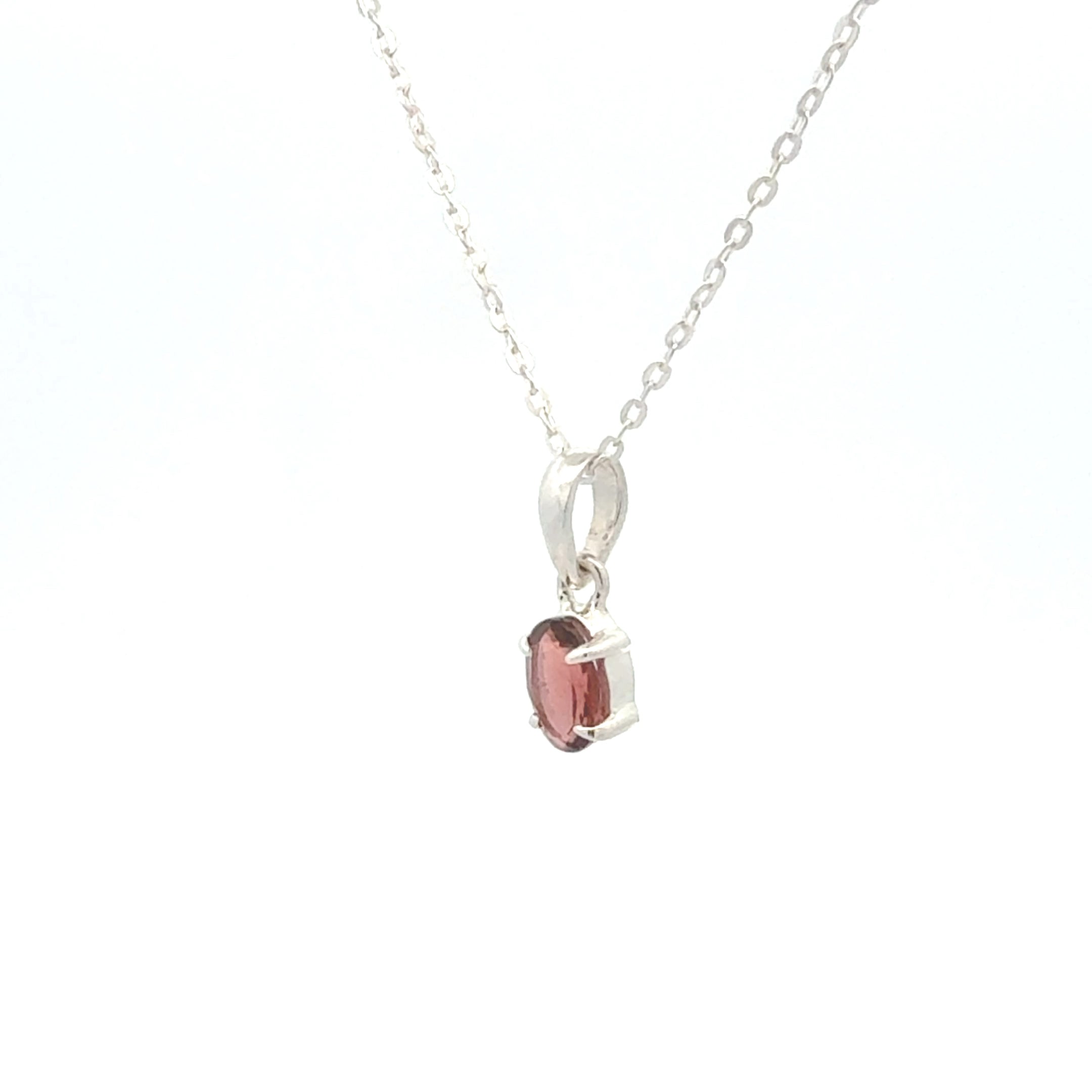 Sterling Silver Oval Pink Tourmaline Pendant with Chain
