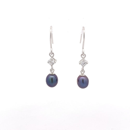 Sterling Silver Pearl and Cubic Zirconia Earring