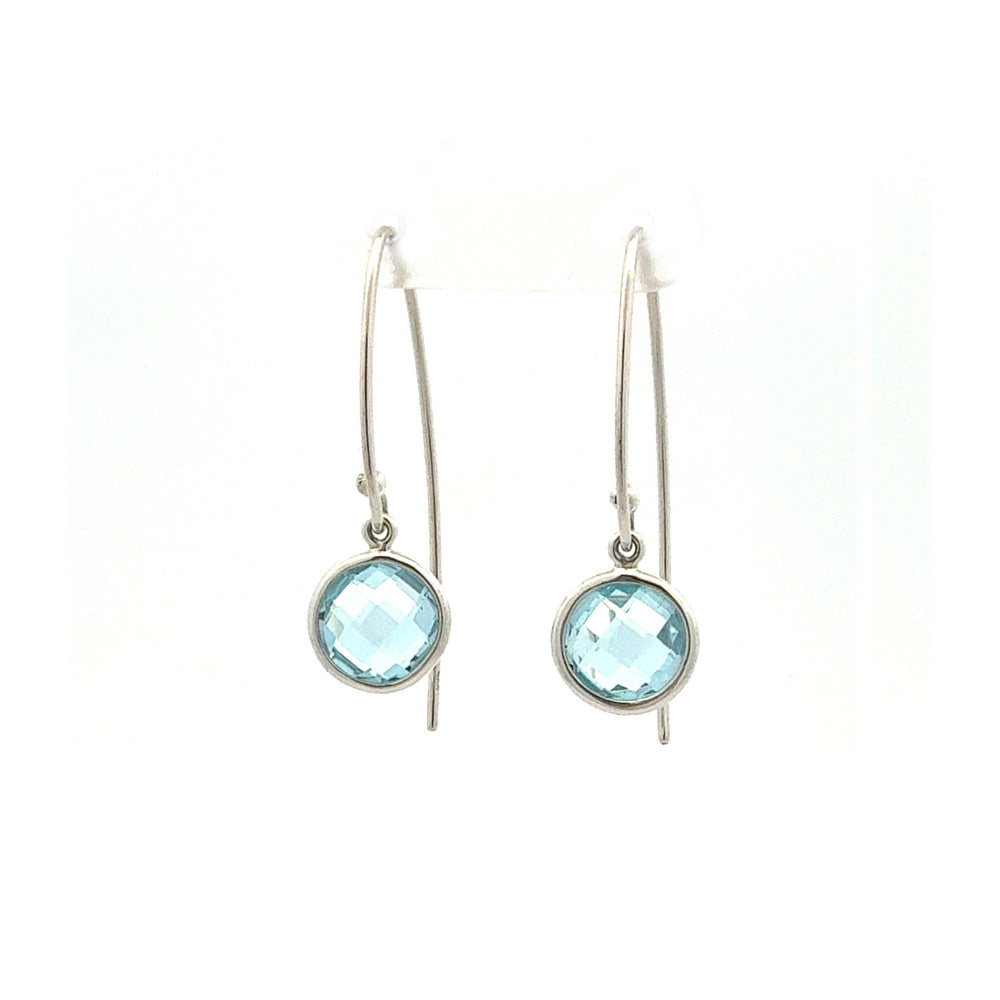 Sterling Silver Round Blue Topaz Bezel-Set Drop Earrings