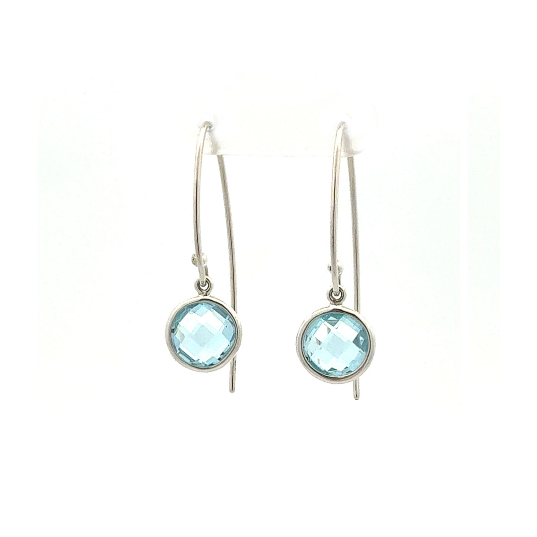 Sterling Silver Round Blue Topaz Bezel-Set Drop Earrings