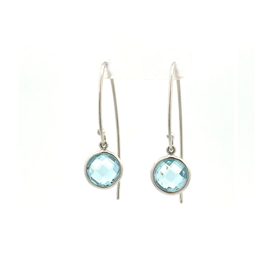 Sterling Silver Round Blue Topaz Bezel-Set Drop Earrings