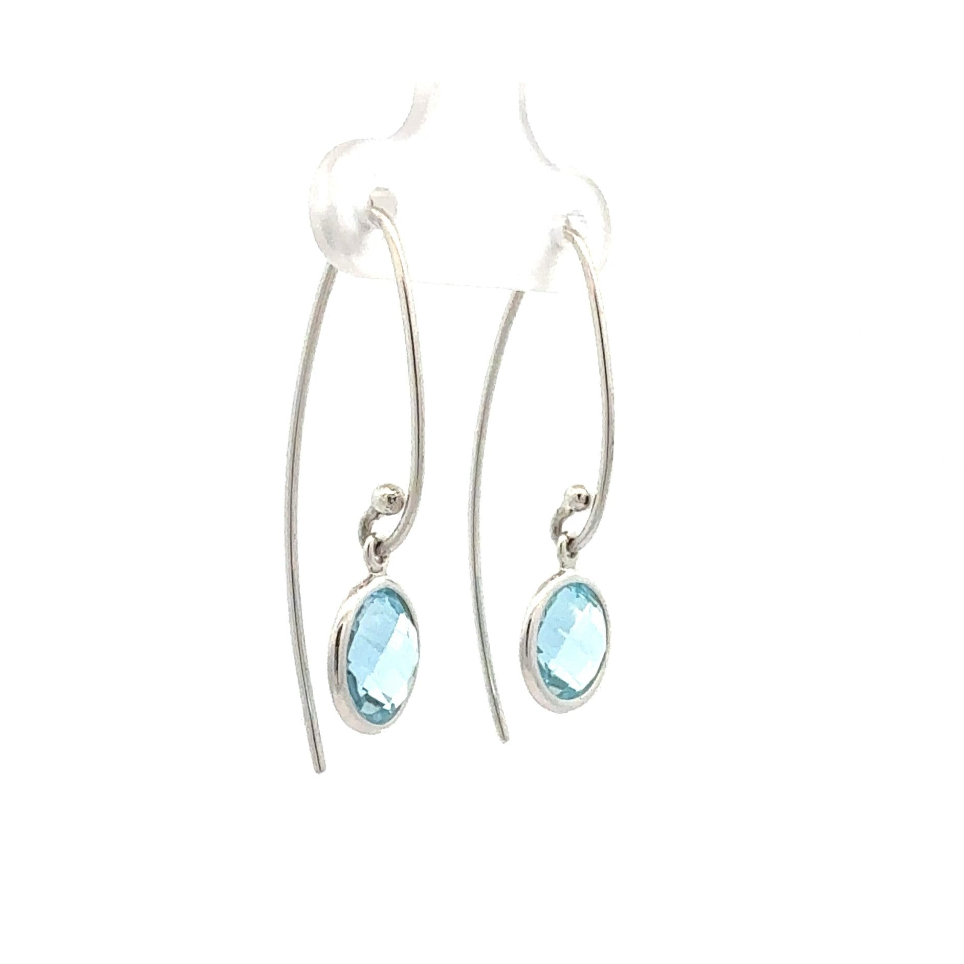 Sterling Silver Round Blue Topaz Bezel-Set Drop Earrings