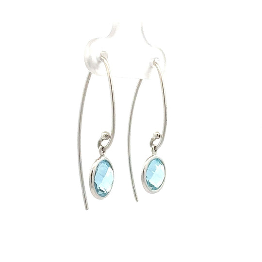 Sterling Silver Round Blue Topaz Bezel-Set Drop Earrings