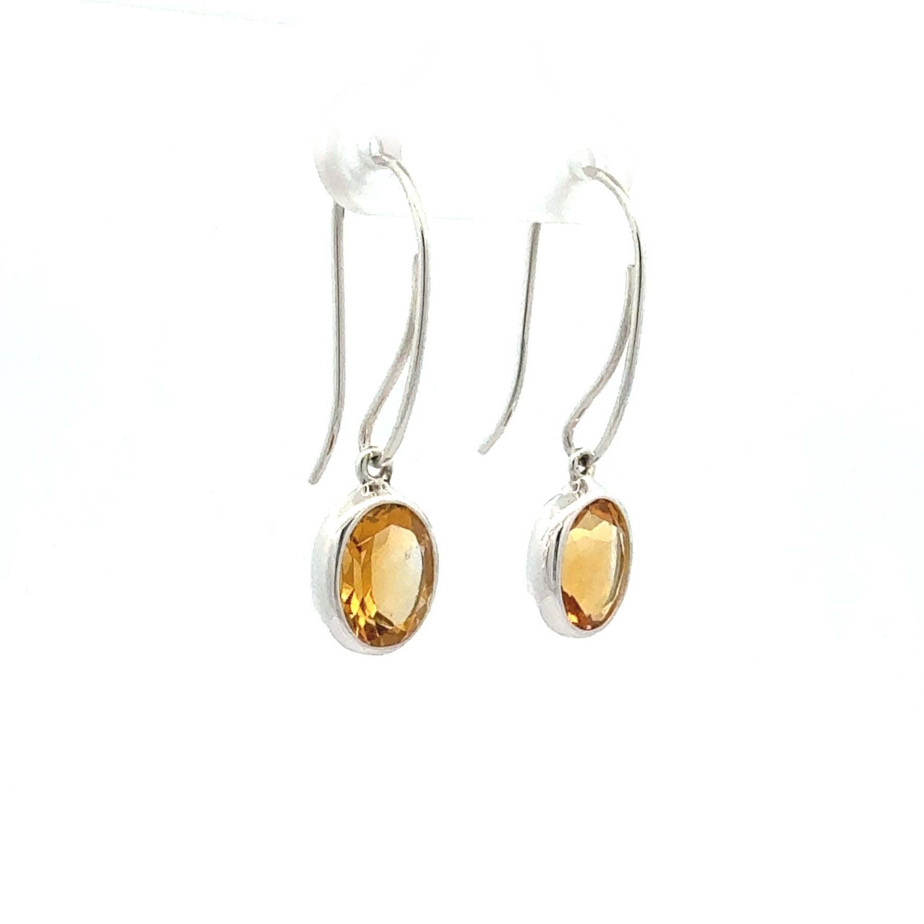 Sterling Silver Round Oval Citrine Drop Earrings