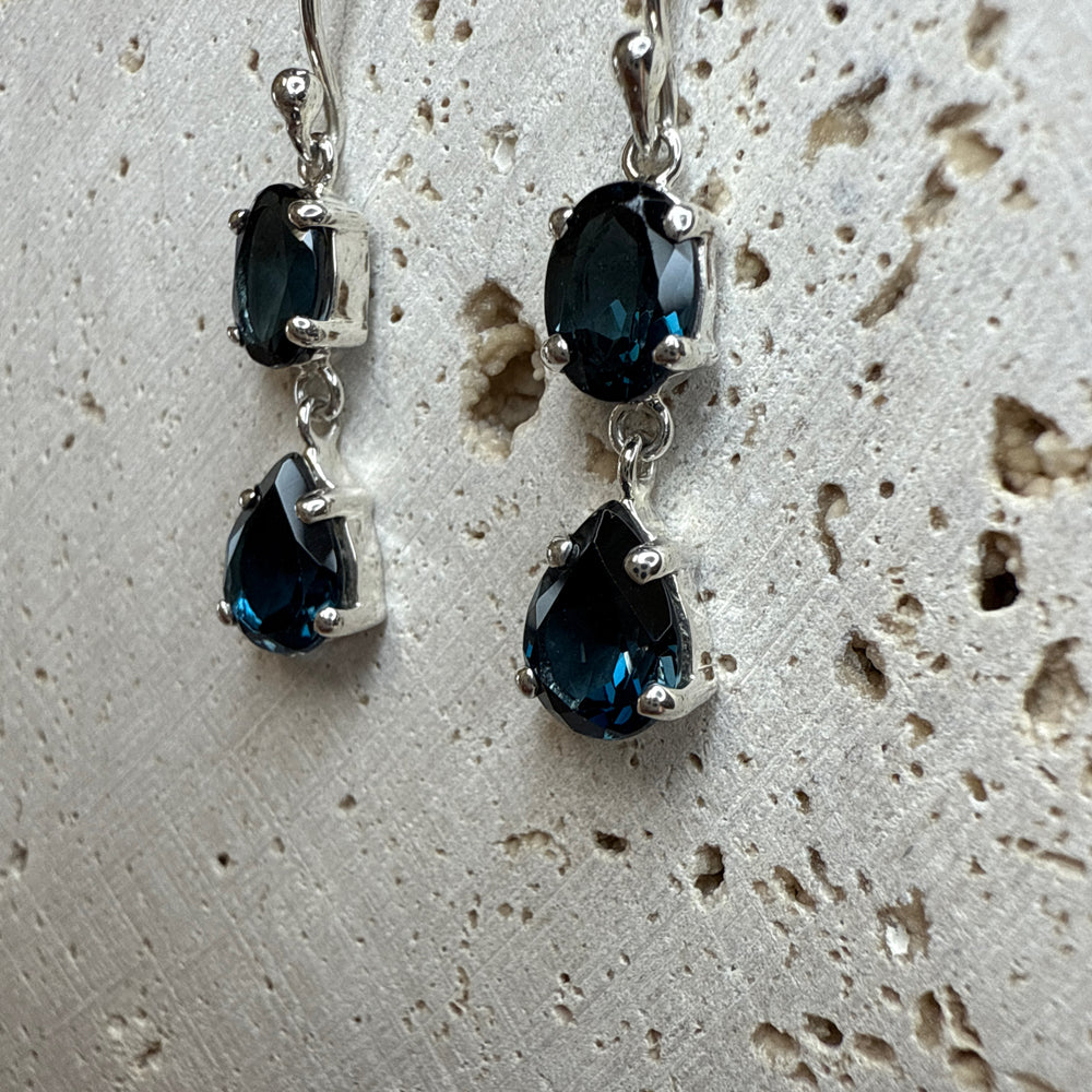 Sterling Silver London Blue Topaz Double Drop Earrings