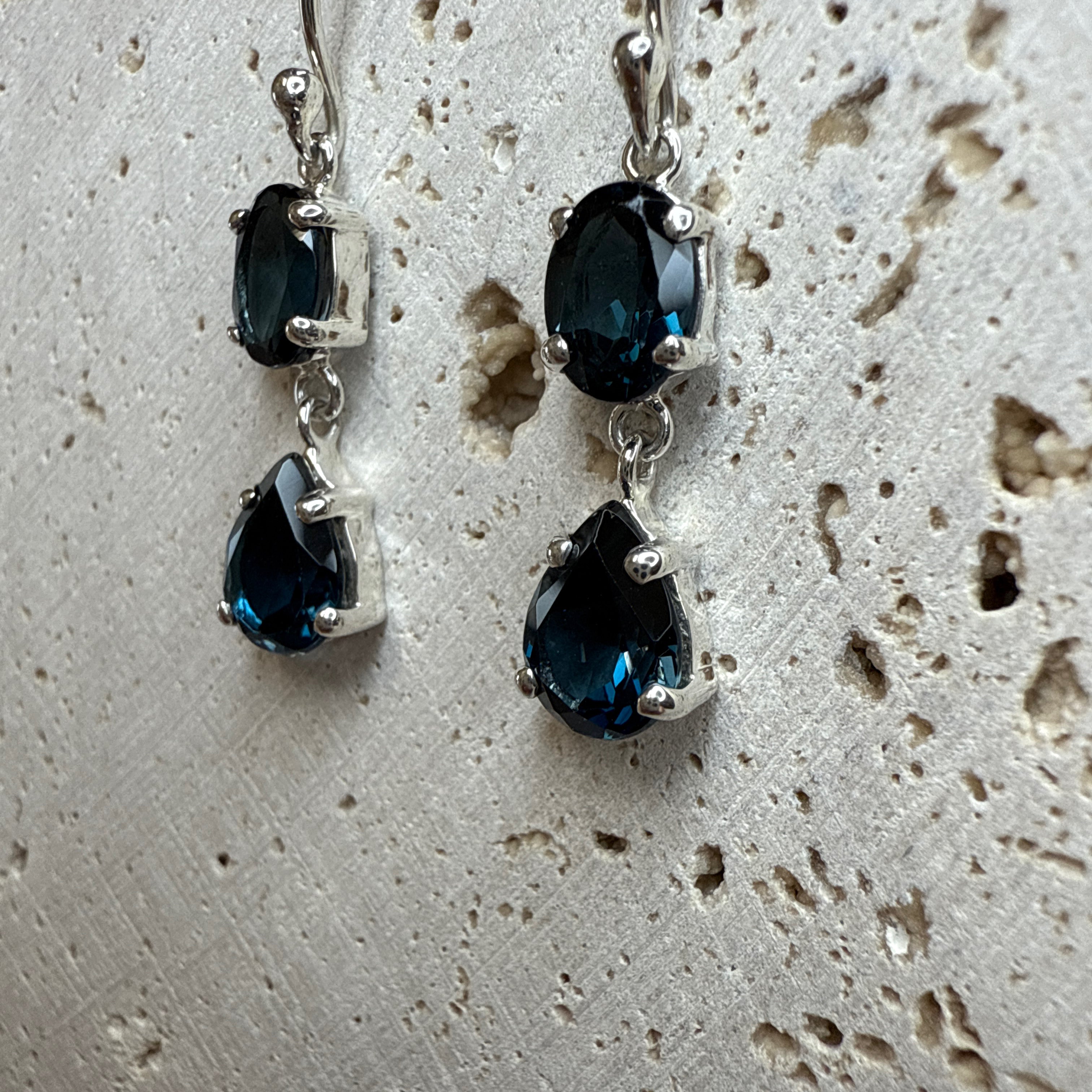 Sterling Silver London Blue Topaz Double Drop Earrings