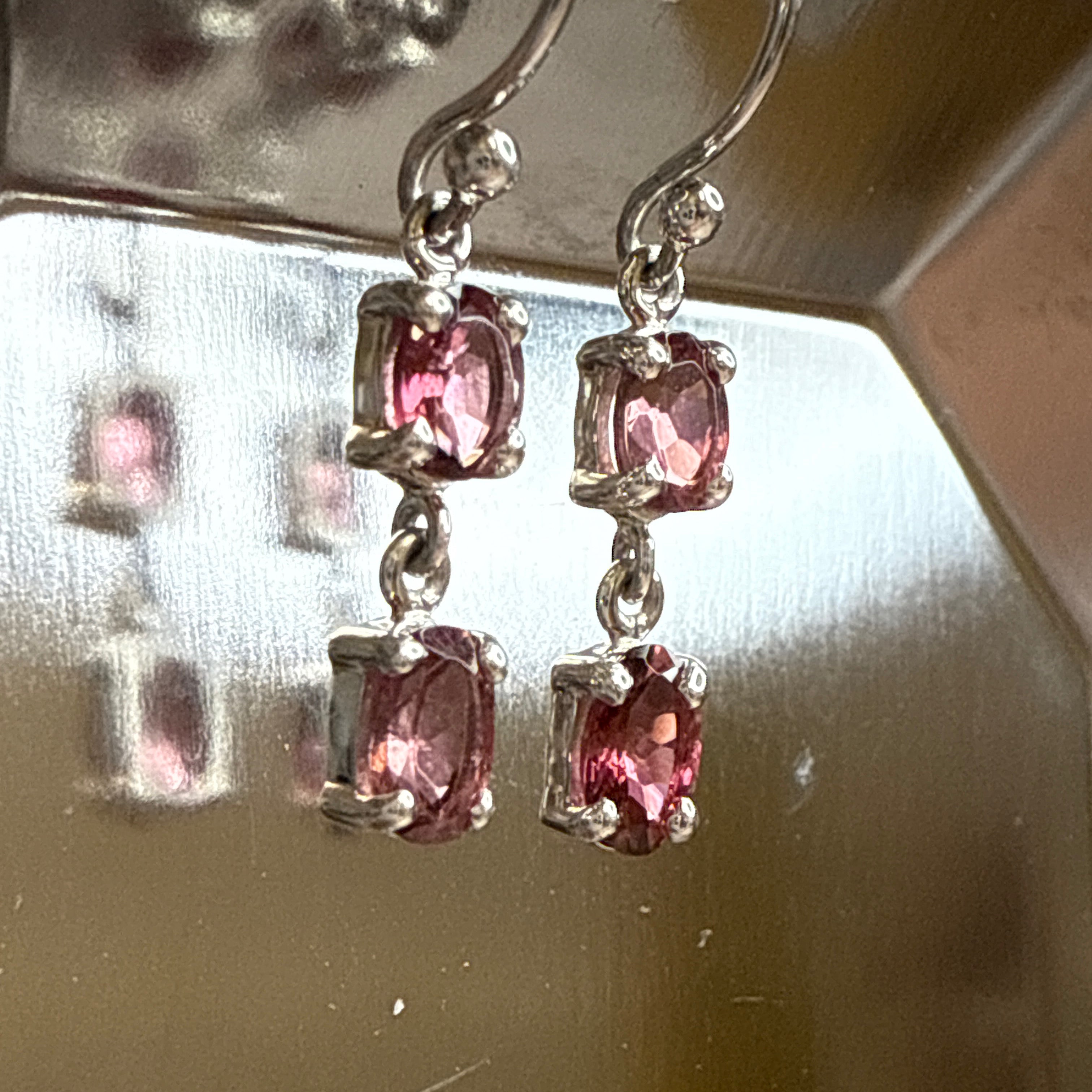 Sterling Silver Pink Tourmaline Double Drop Earrings