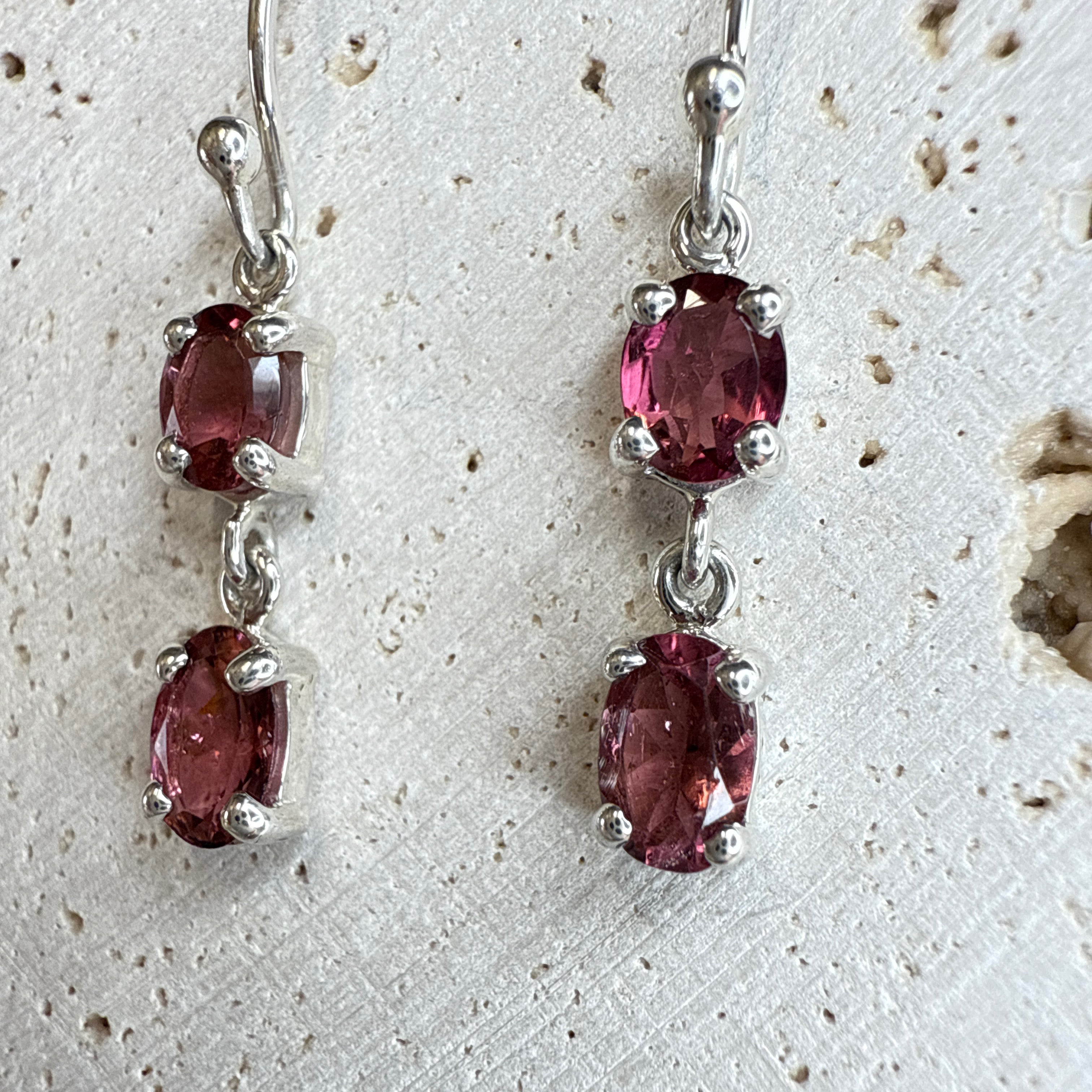 Sterling Silver Pink Tourmaline Double Drop Earrings