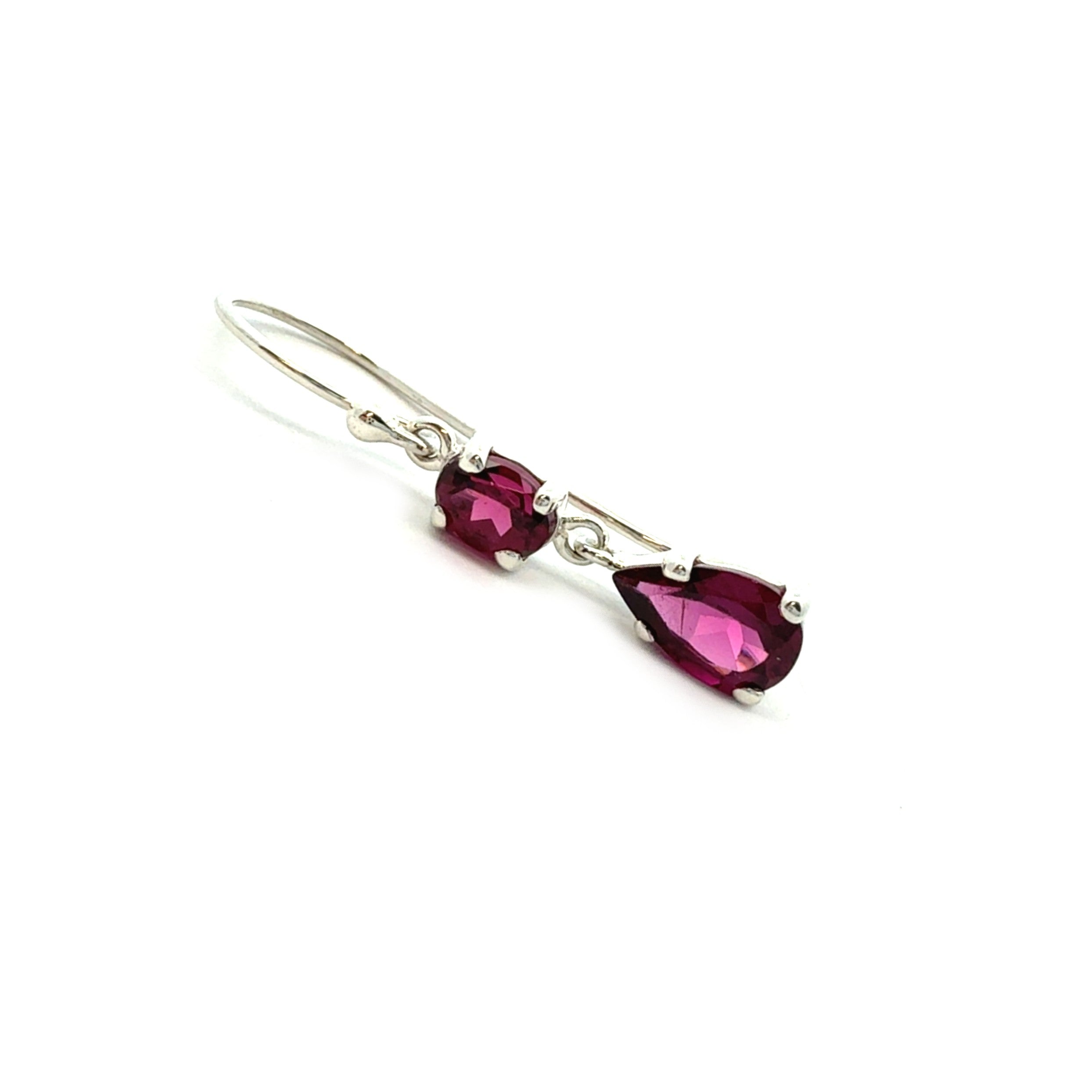 Sterling Silver Rhodolite Garnet Double Drop Earrings