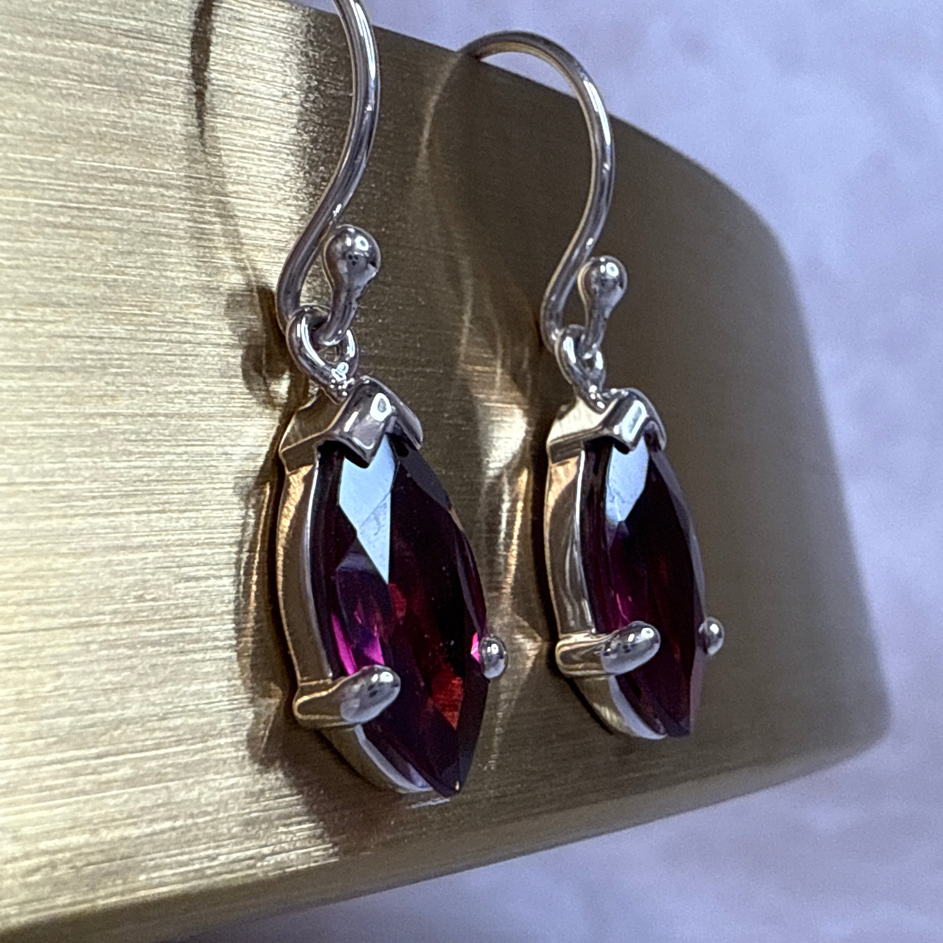 Sterling Silver Marquise Rhodolite Garnet Drop Earrings