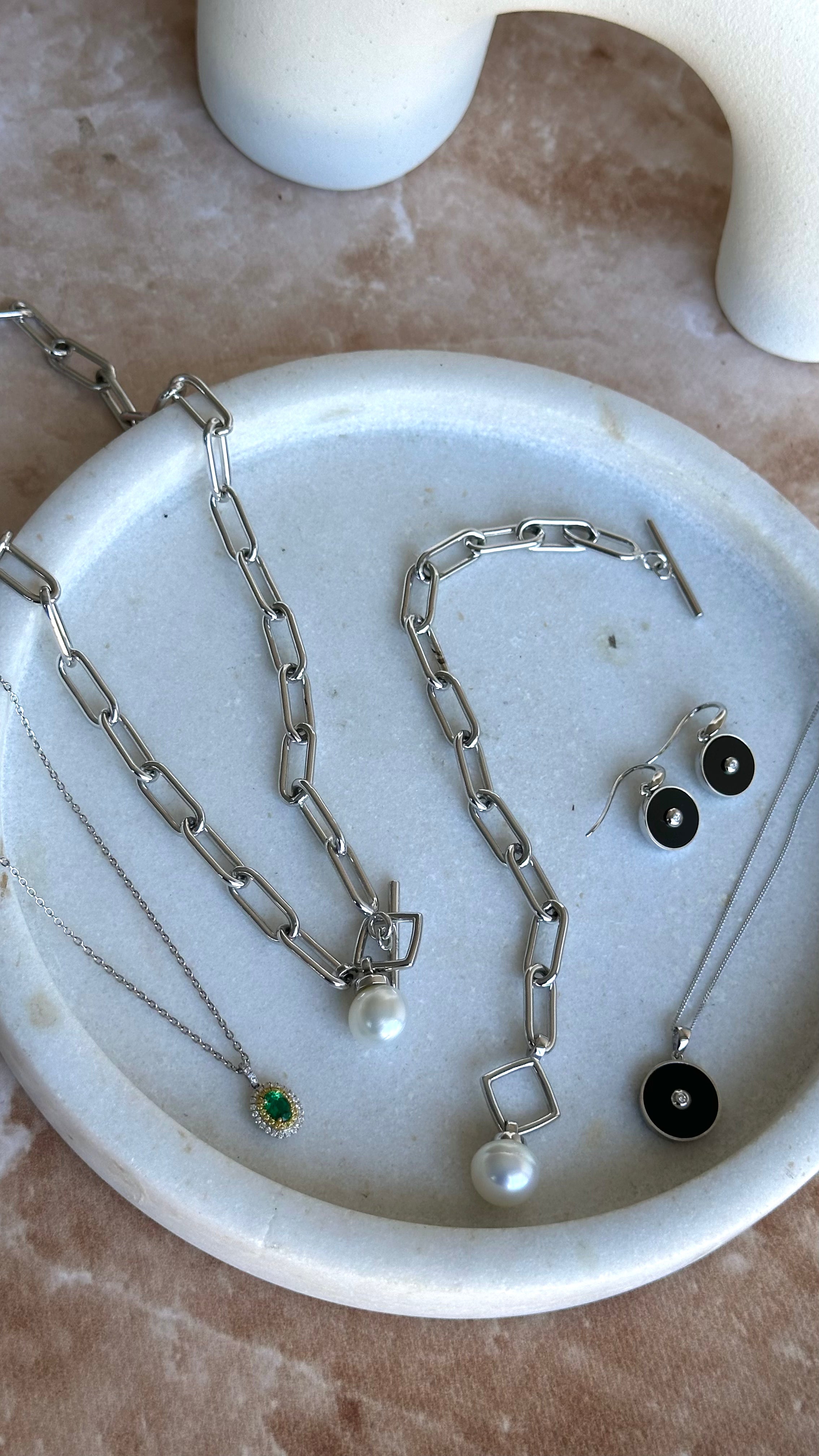 Sterling Silver Onyx & Diamond Pendant and Chain