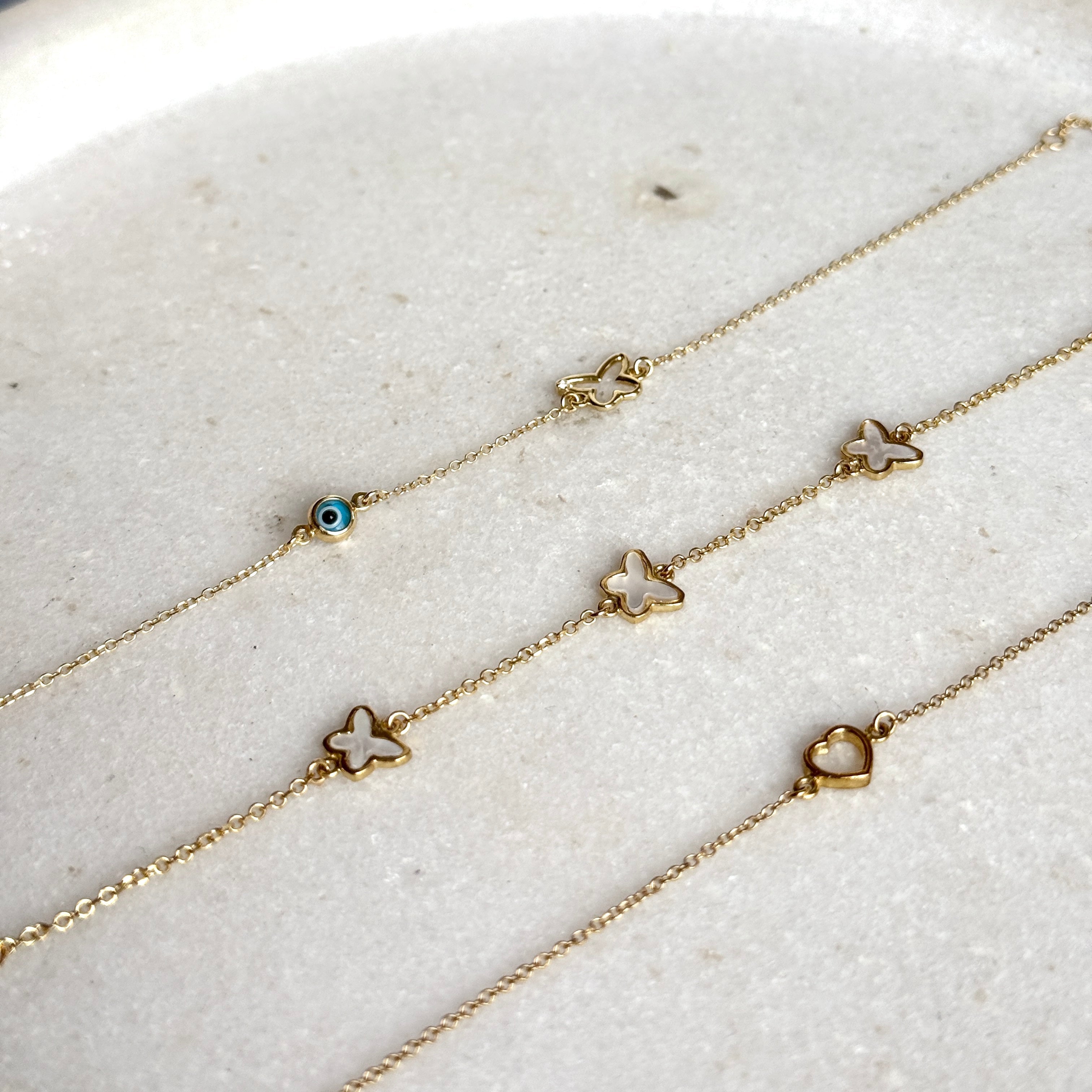 9ct Gold Mati (Evil Eye) & Butterfly Bracelet