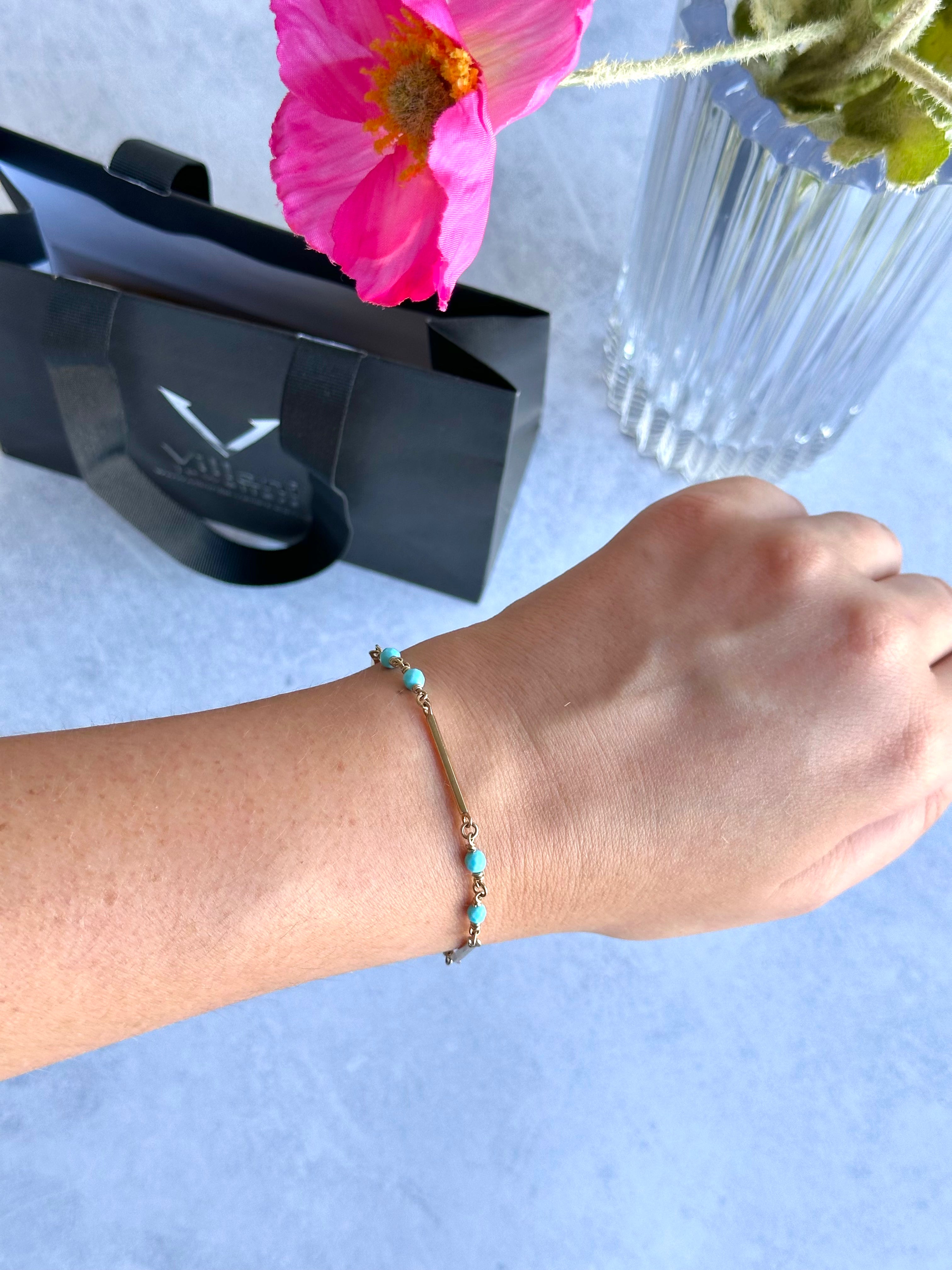 9ct Yellow Gold Turquoise Bead Bracelet