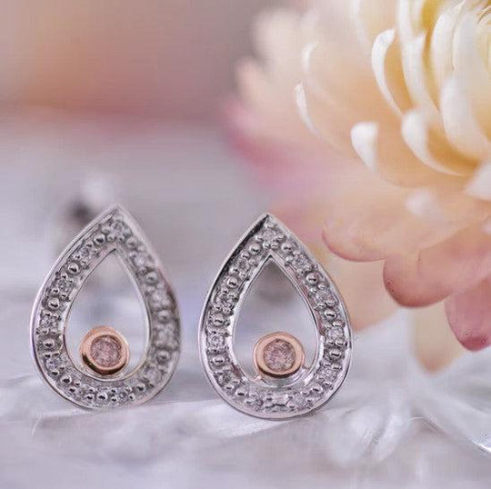 9ct White and Rose Gold Australian Pink Diamond Stud Earrings from the Argyle Mine