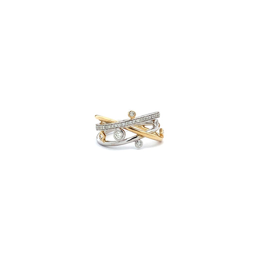 9ct Yellow and White Gold Diamond Crossover Ring